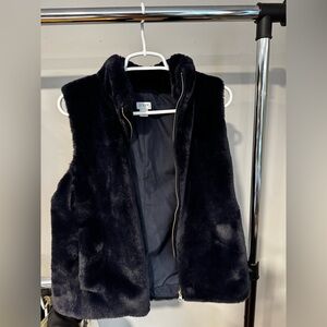 Navy J Crew Faux Fur Vest